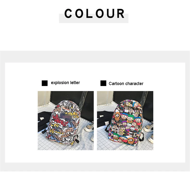 New backpack female cartoon alphabet doodle personality wild backpack men and women shoulder bag mochila