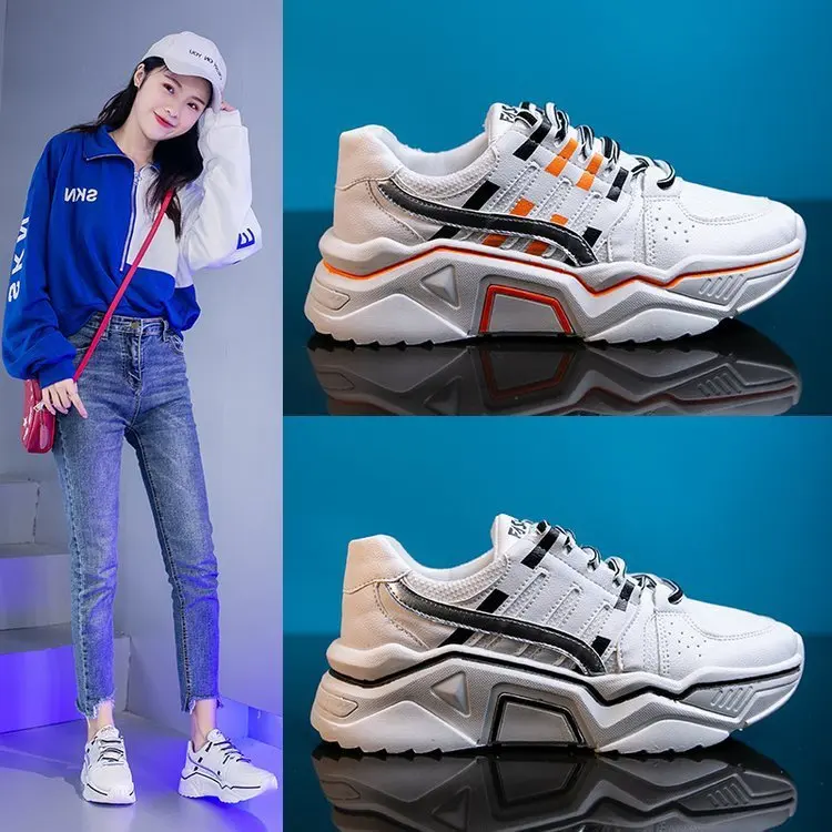 Женские белые кроссовки для папы блестящая Лоскутная обувь на массивной