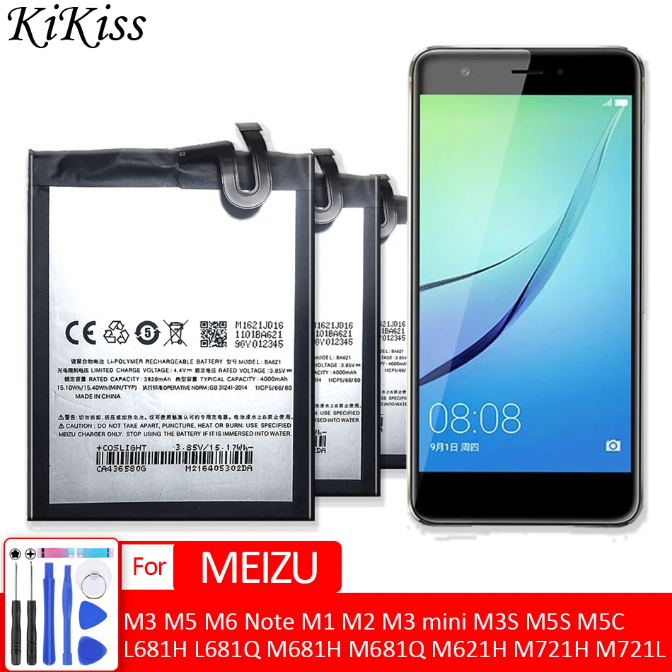 Bateria para Meizu Meizy m5 m6 Nota m1 m2 Mini M3s M5s M5c L681h L681q M681h M681q M621h M721h M721l M721q Bt61 Ba621 Ba721 m3
