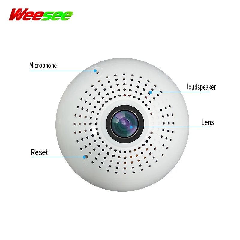 Weesee V380/iCSEE 1080P 2MP H.265 лампа панорамная VR рыбий глаз wifi IP камера