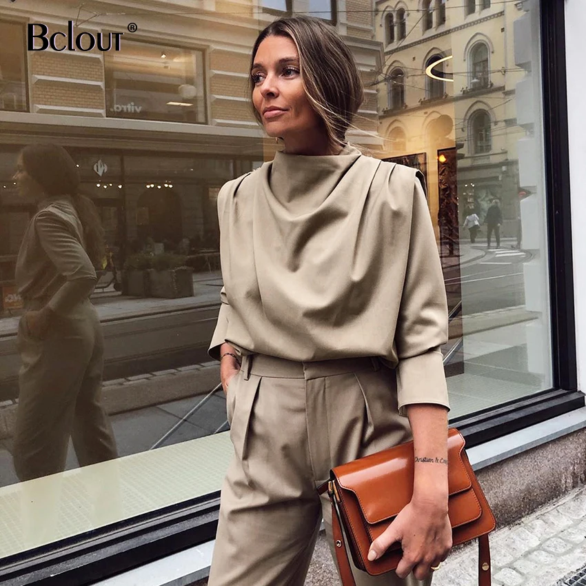 Женская блузка с драпированным воротником Bclout повседневная тканая рубашка цвета