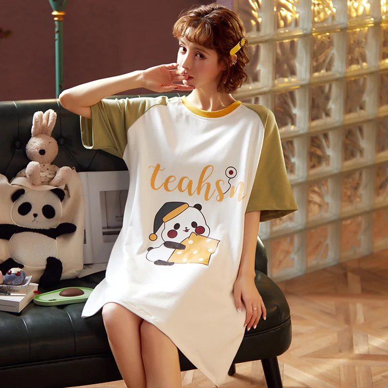 

M-XXL summer panda round neck nightgown casual short sleeve fashion comfortable cute cartoon spring women's home clothes