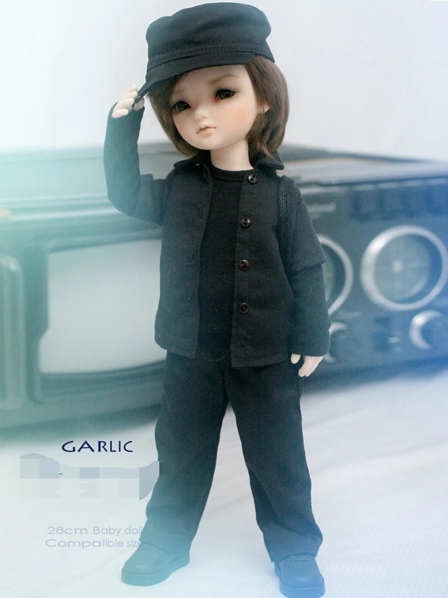 Полный комплект 1/6 BJD шарнирная кукла чеснок милый мальчик черный костюм классная