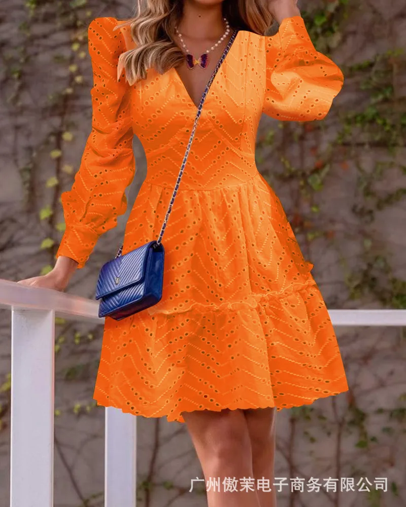 

orange hollow dress women 2021 new autumn fashion dresses