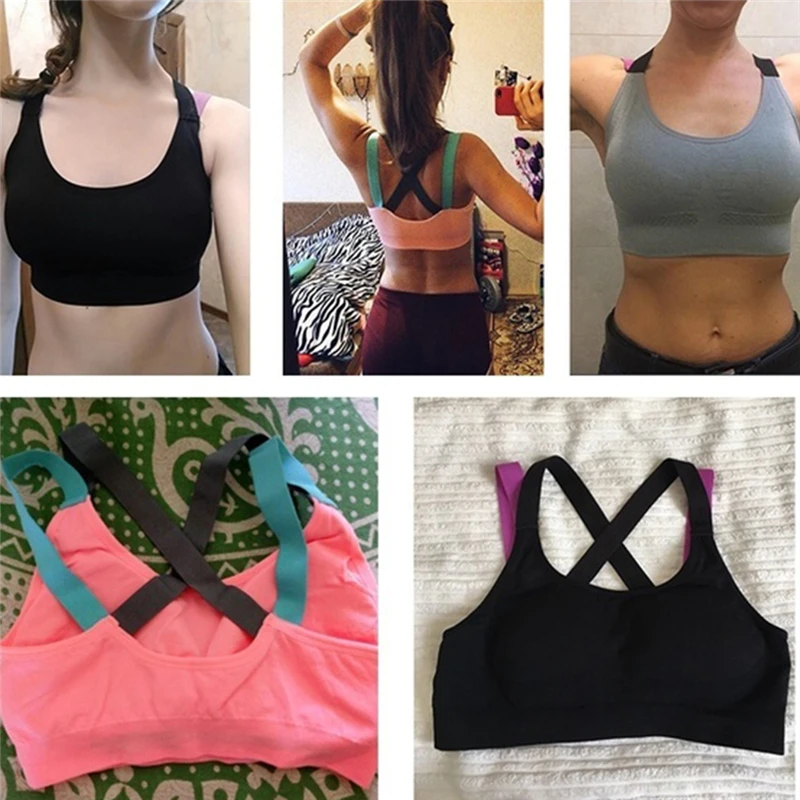 

Cross Back Women Sports Bra Quick Dry Padded Shockproof Gym Fitness Running Sport Brassiere Tops Push Up Bras
