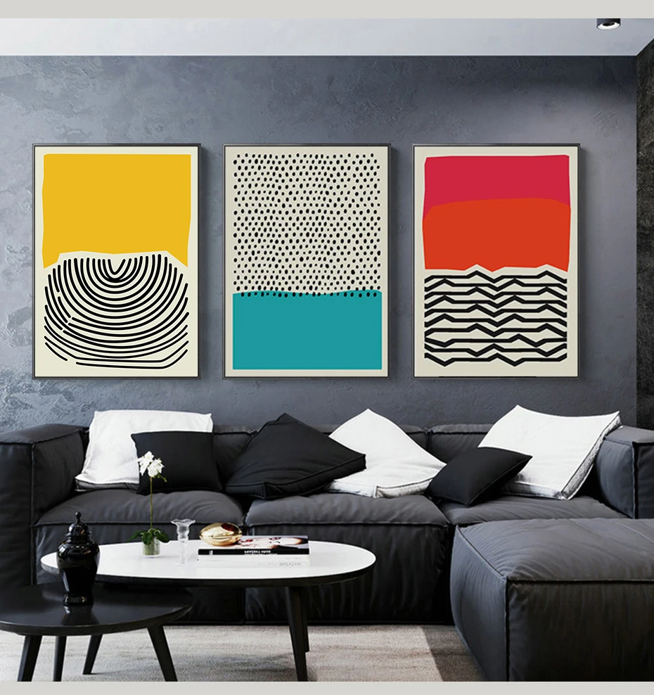 

Modern Colorful Red Blue Yellow Abstract Geometric Line Canvas Painting Wall Art Picture Poster Print for Living Room Home Decor