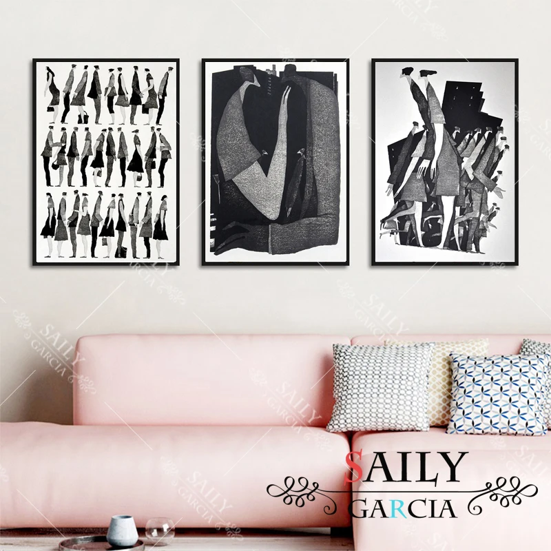 

Картина на холсте, черно-белые постеры, абстрактные персонажи, модная картина, Настенная картина для гостиной, домашний декор