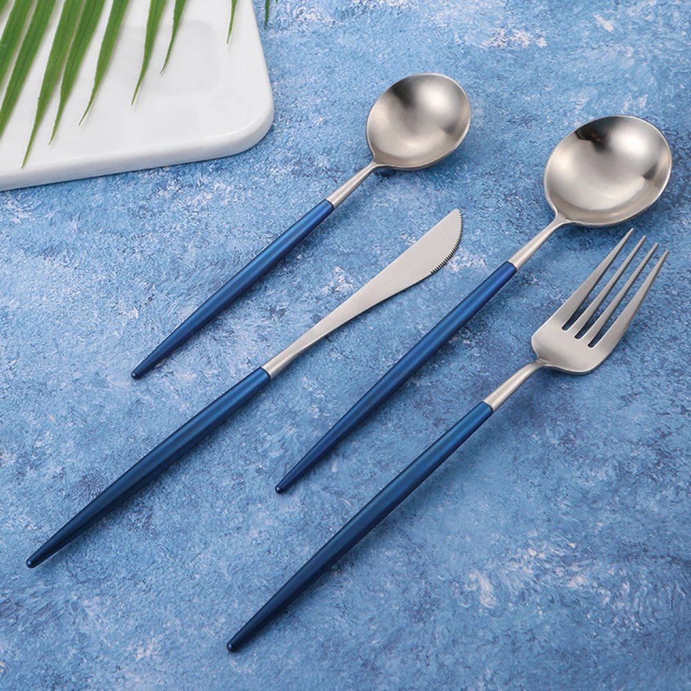 Горячая Распродажа синие подвесные столовые приборы из нержавеющей стали золотые вилка ложка нож
