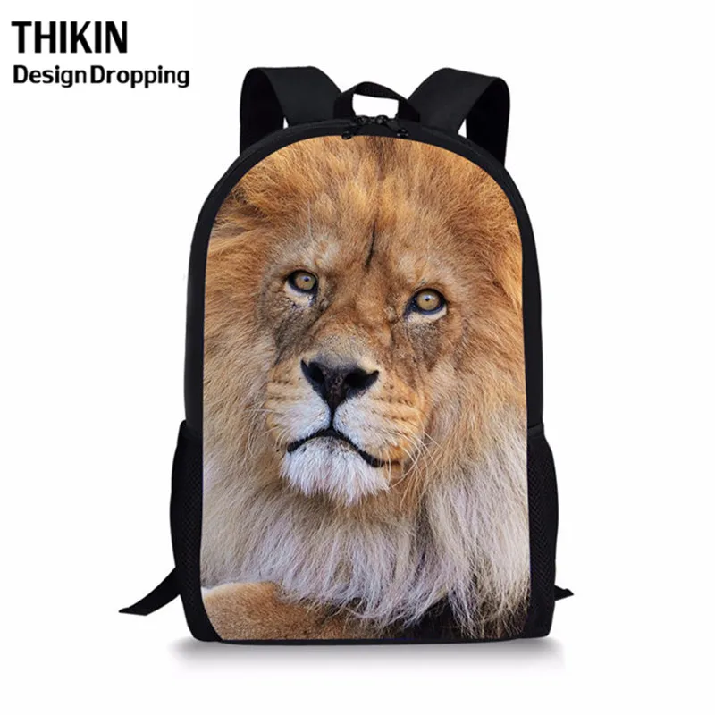 Рюкзак THIKIN женский с 3D-принтом льва повседневный школьный ранец для мальчиков и