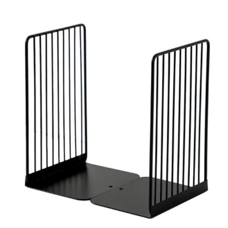 

2 Pair Bookend Book Stand Support Desktop Rack Shelf Holder Desktop Office Magazine Organizer, White & Black