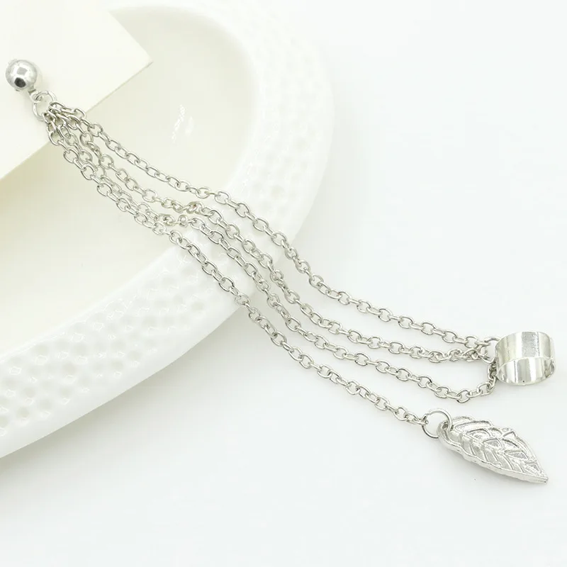 Длинные серьги каффы с кисточками для женщин металлическая цепочка клипса ушей