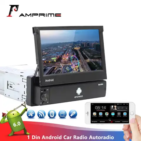 Автомагнитола AMPrime 1 Din, мультимедийный проигрыватель на Android, с 7 "экраном, Bluetooth, GPS, WiFi, Mirrorlink