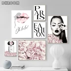 Модный постер с розовыми цветами, духами, леди, губы, Париж, печать на холсте, художественная живопись, современная картина для комнаты для девочек, украшение для дома