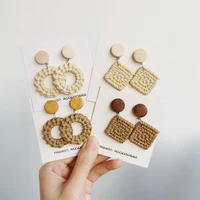 vintage jewelry women earrings 2020 new trendy design round square weave effect resin drop earrings female jewelry gifts party