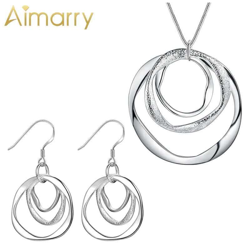 

Aimarry 925 Sterling Silver Jewelry Three Circle Snake Chain Necklace Earrings Sets For Women Engagement Wedding Fashion Jewelry