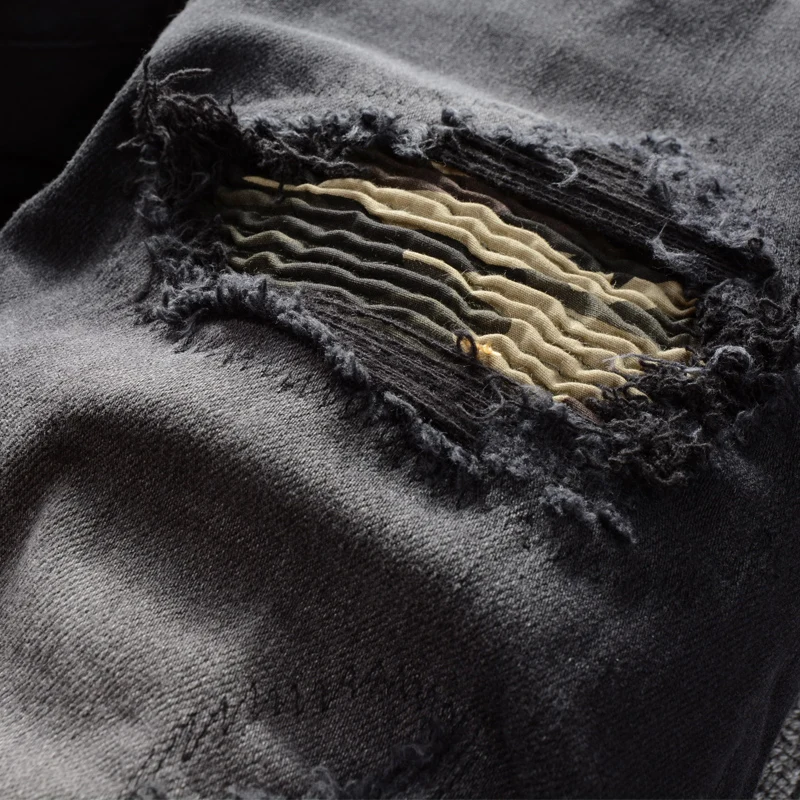 Джинсы мужские рваные в стиле ретро Эластичные зауженные брюки из денима панк