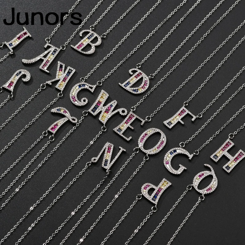 Zircon Letter Necklace women pendant 925 silver chain crystal custom Name Initials For Women Alphabet fashion jewelry | Украшения и