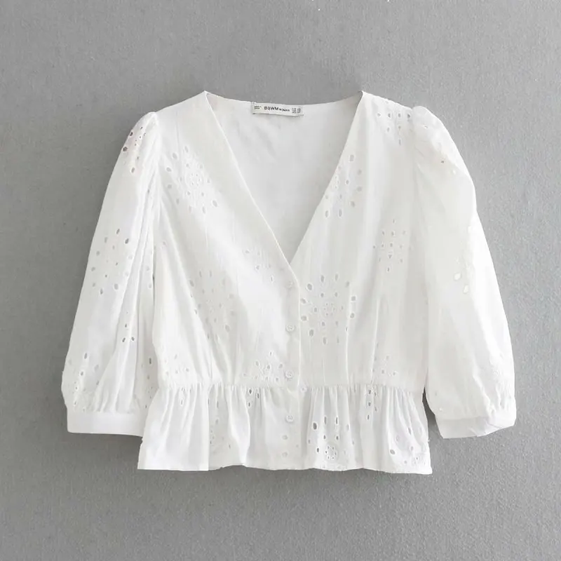 Новое поступление 9157 Европейская и американская мода вышитая рубашка на