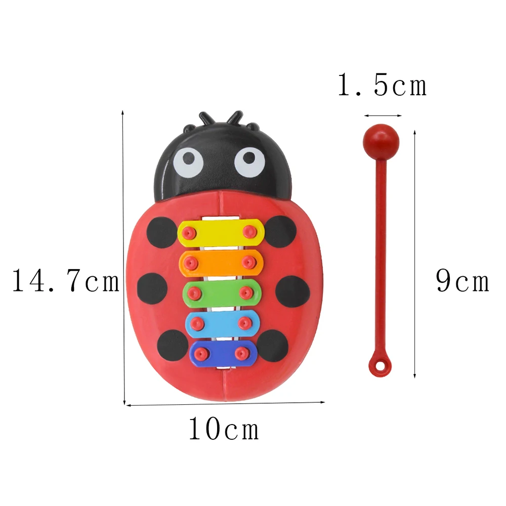 Красочные 5 тонов Дети ксилофон Glockenspiel Мультфильм Божья коровка форма с молотком