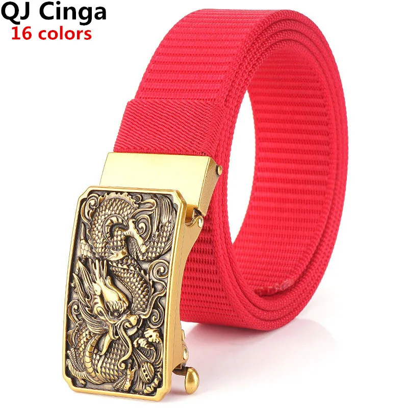 Chinese Dragon Pattern Canvas Belt Men's Four Seasons Suitable for Black Blue Red Green Gray Belts Fashion Hot Sale Cinturon