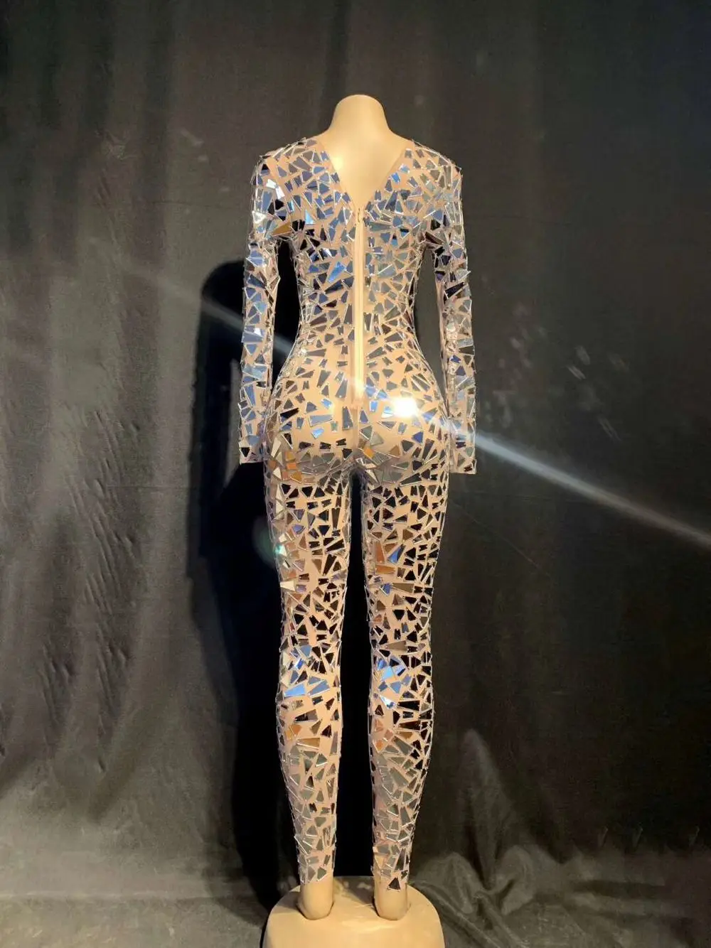 Fashion Shining Long Sleeve Mirrors Mesh Transparent Jumpsuit Women Nightclub Party Birthday Outfit Singer Dancer Stage Wear