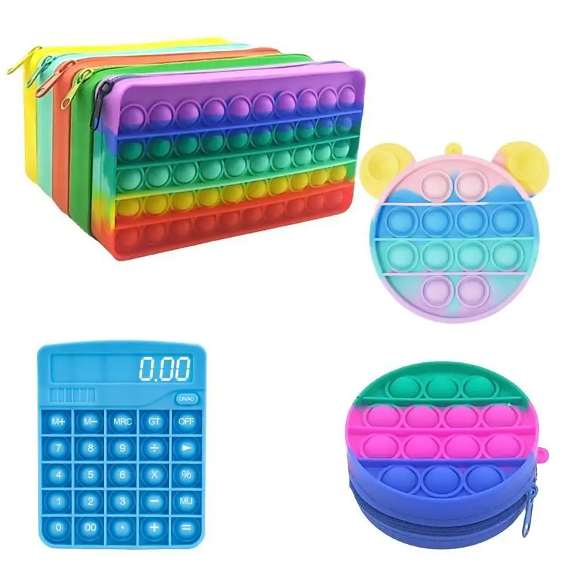 

New Push Bubble Fidget Toys Pencil Case Wallet Calculator Silicone Squeeze Antistress Soft Squishy Kids Children Toy Gifts