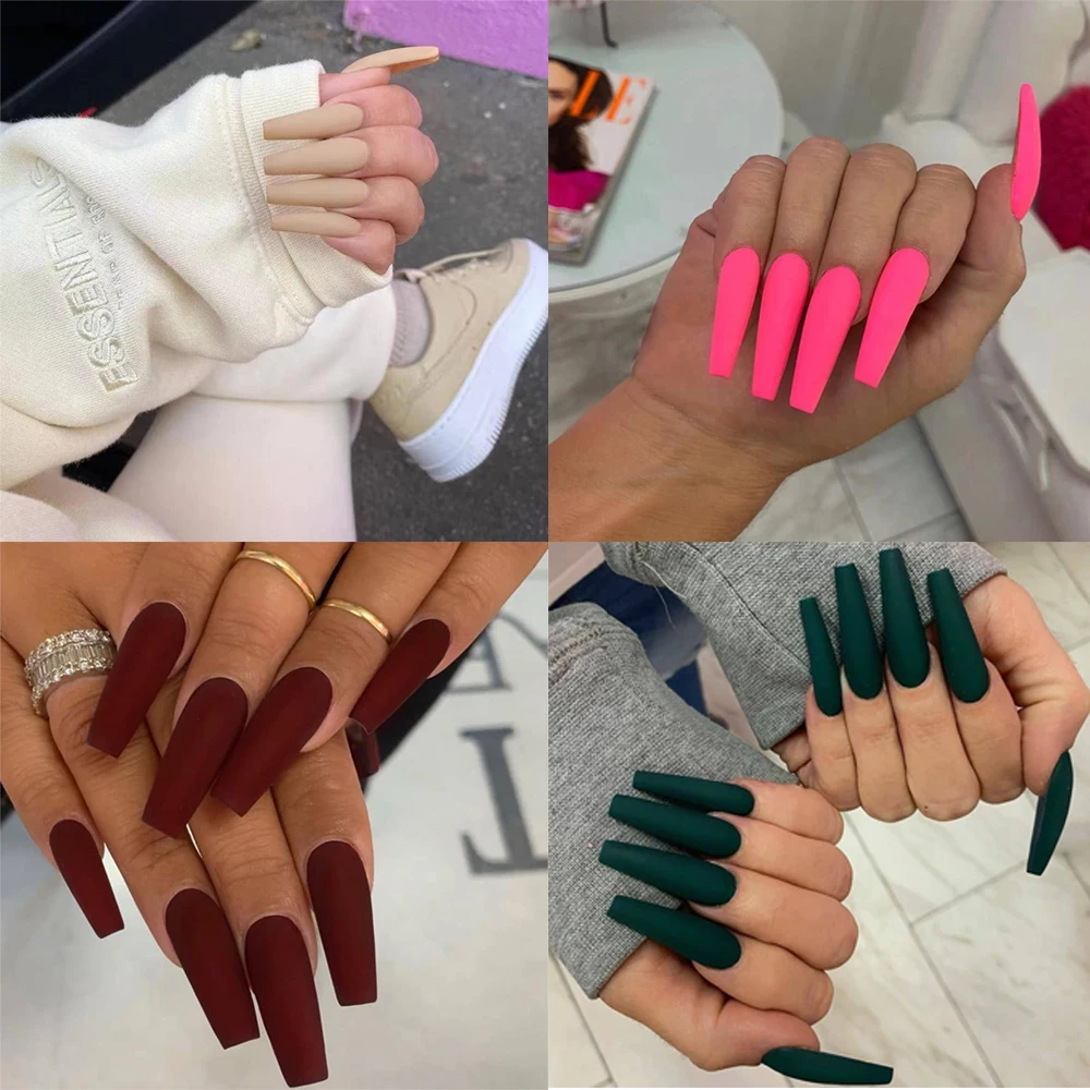 24 шт./компл. однотонные Длинные накладные ногти балерины с клеем носимые