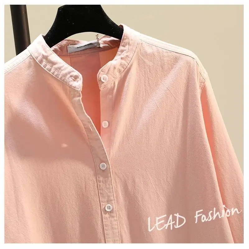 

2021 Autumn New Casual Turn-down Collar Long Sleeve Blouse Women's Solid Color Side Split Plus Size Top Ladies Cotton Shirt Q342