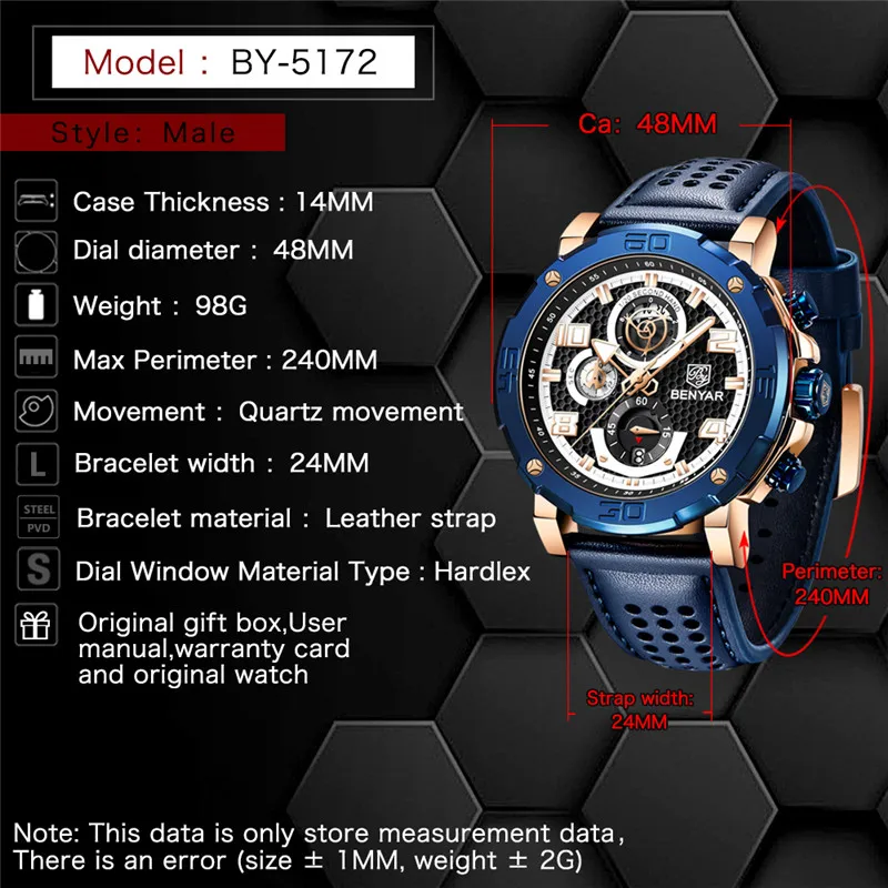 Часы-хронограф мужские спортивные водонепроницаемые из натуральной кожи в стиле