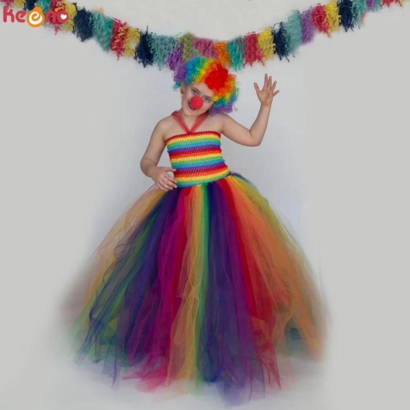 Платье пачка для девочек радужного цирка клоуна Детский костюм хэллоуивечерние