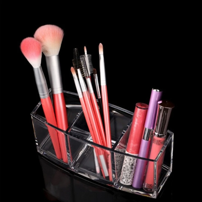 Makeup Brush Holder 4 Slots Vanity Clear Cosmetic Organizer and Storage Eyebrow Pen Pencil for Bathroom Desk Dresser Jewelry | Дом и сад