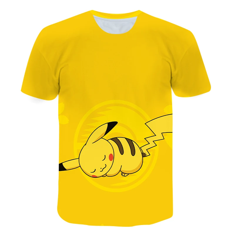 

Новинка 2021, милая и забавная футболка для мальчиков и девочек, рубашка из полиэстера с 3D принтом покемона и круглым вырезом, летний топ для м...