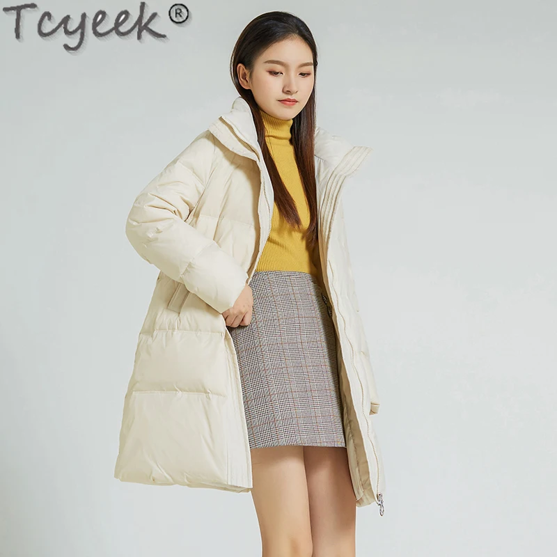 

Tcyeek New Fashion Women Coats Winter White Duck Down Jacket Famale Long Loose Korean Parkas Casual Outwear Blouson Femme SQQ503
