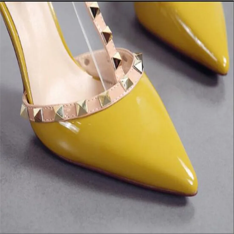 Женская обувь Дамская Горячая Распродажа 9 см шпильки с острым носком заклепками