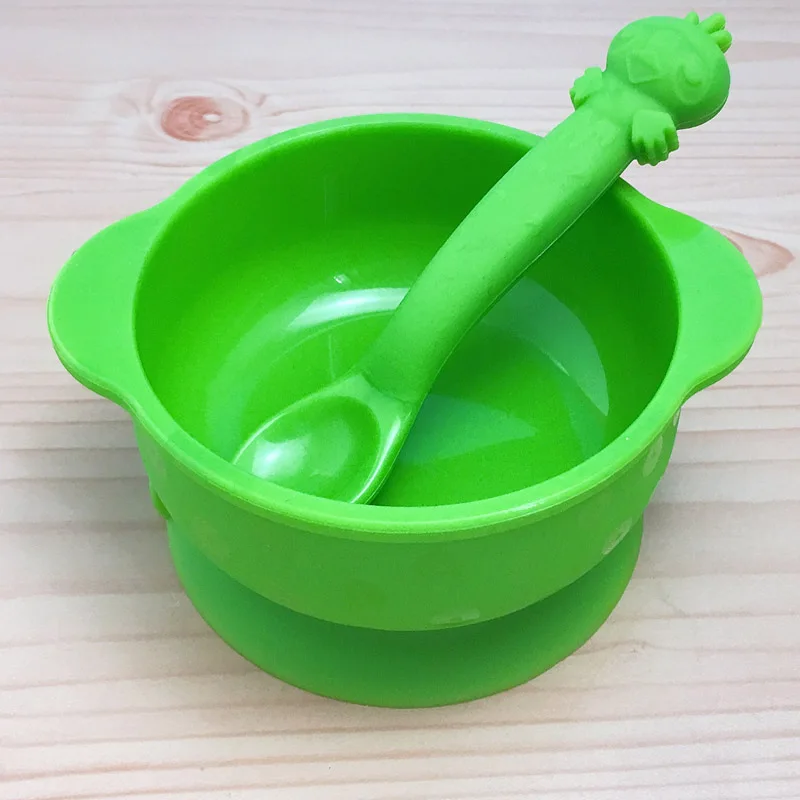 Green with Spoon Тарелка для детей с силиконовая детская чаша всасывания BPA бесплатное Кормление детская посуда детские обеденные блюда - Цвет: Green with Spoon