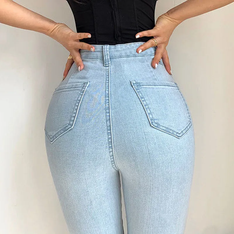 

Mmiot Women's Jeans High Waist Stretch Skinny Denim Pants 2021 Autumn Summer Blue Retro Washed Elastic Slim Pencil Trousers