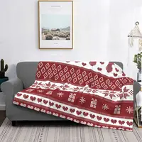 Red Winter Nordic Snowflake Deer Christmas Blankets Flannel All Season Portable Soft Throw Blankets for Sofa Outdoor Rug Piece