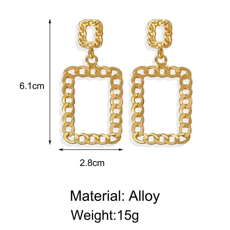 

2021 New Arrival Gold Hollow Geometric Earrings For Women Large Rectangle Heart Chain Earring Female Fashion Jewelry Gifts