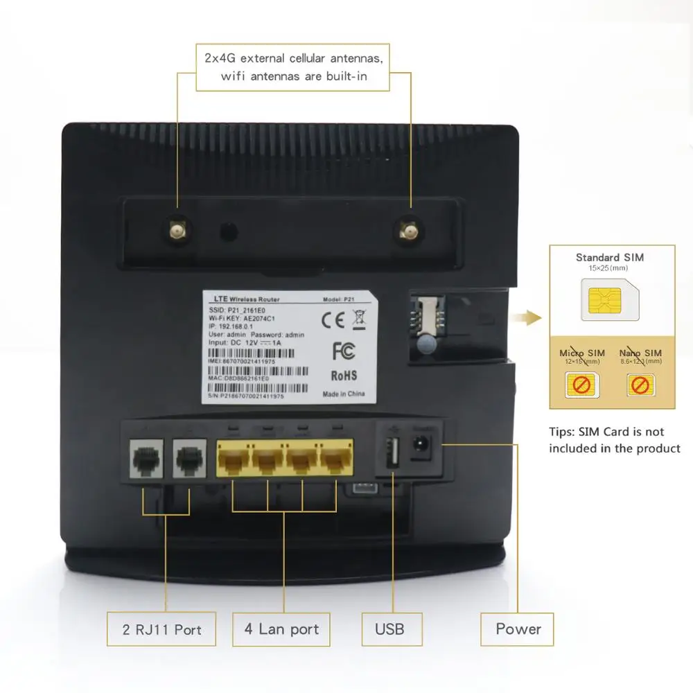 Комнатный маршрутизатор Yeacomm P21 VoLTE RJ11 RJ45 TDD FDD 3G 4G LTE CPE со слотом для SIM карты|router with