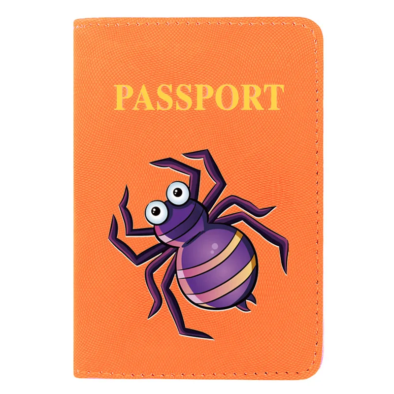 

Classic Fashion Cute Purple Spider Printing Women Men Passport Cover Pu Leather Travel ID Credit Card Holder Pocket Wallet
