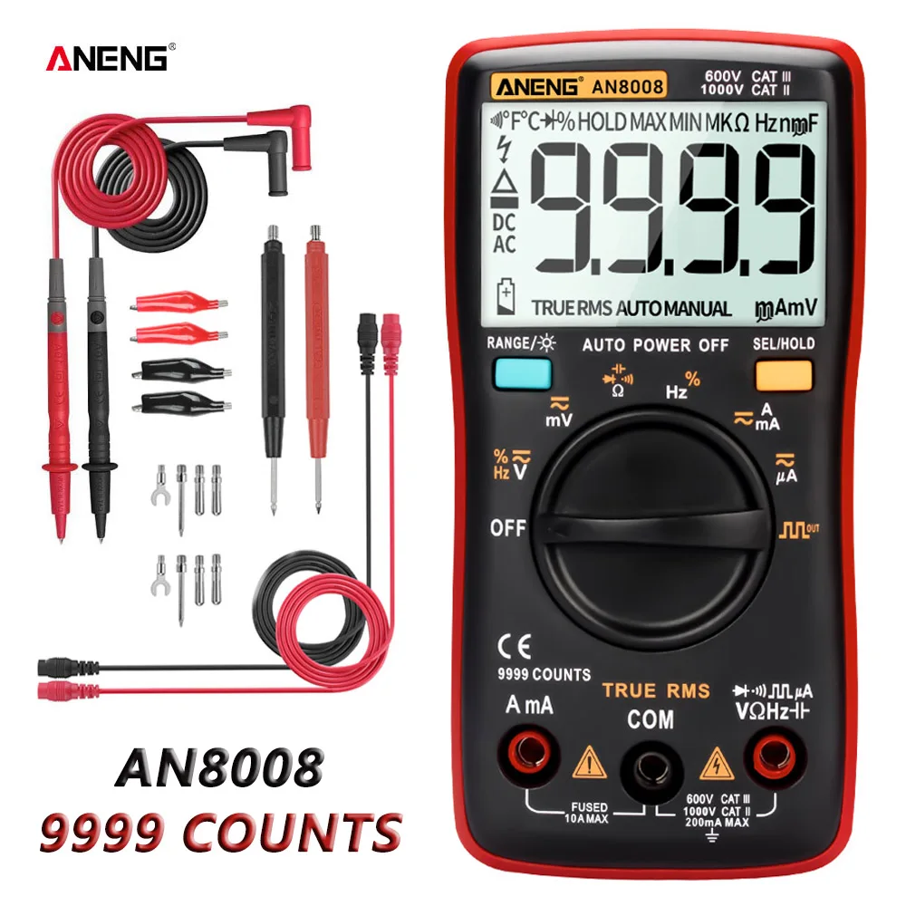 

ANENG AN8008 9999 Counts Digital Professional AC/DC Voltage Current Multimeter Transistor Ohm Auto Electrical True RMS Tester