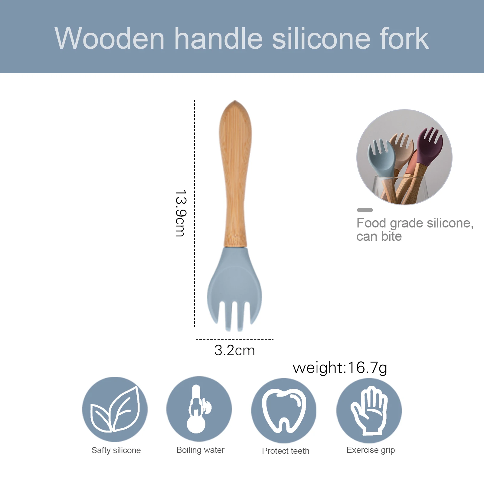 100% пищевая вилка из бамбука для детей силиконовая деревянная ложка кормления