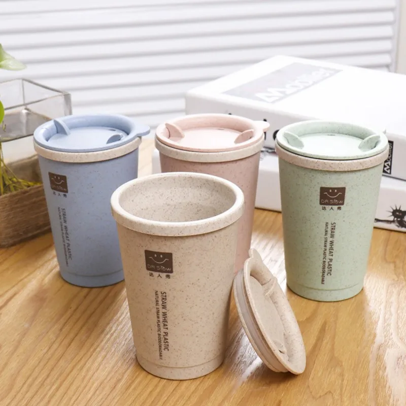 

280ML Wheat Straw Water Bottle Double-wall Insulation Cup Eco-friendly Portable Leakproof Travel Coffee Bottle Mug Gift Househol