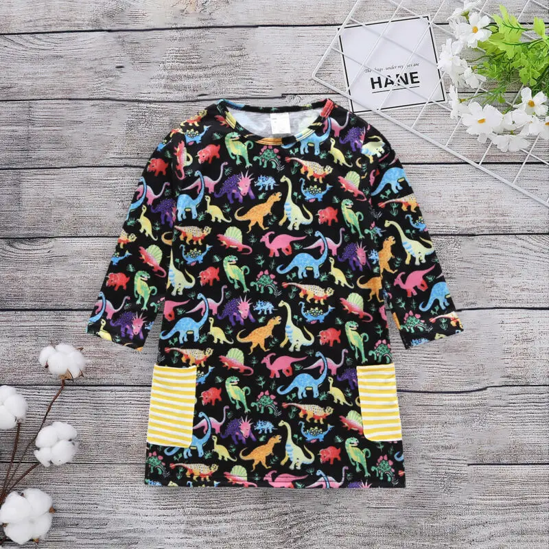 Платье Emmababy с длинным рукавом для маленьких девочек наряды мультяшным принтом