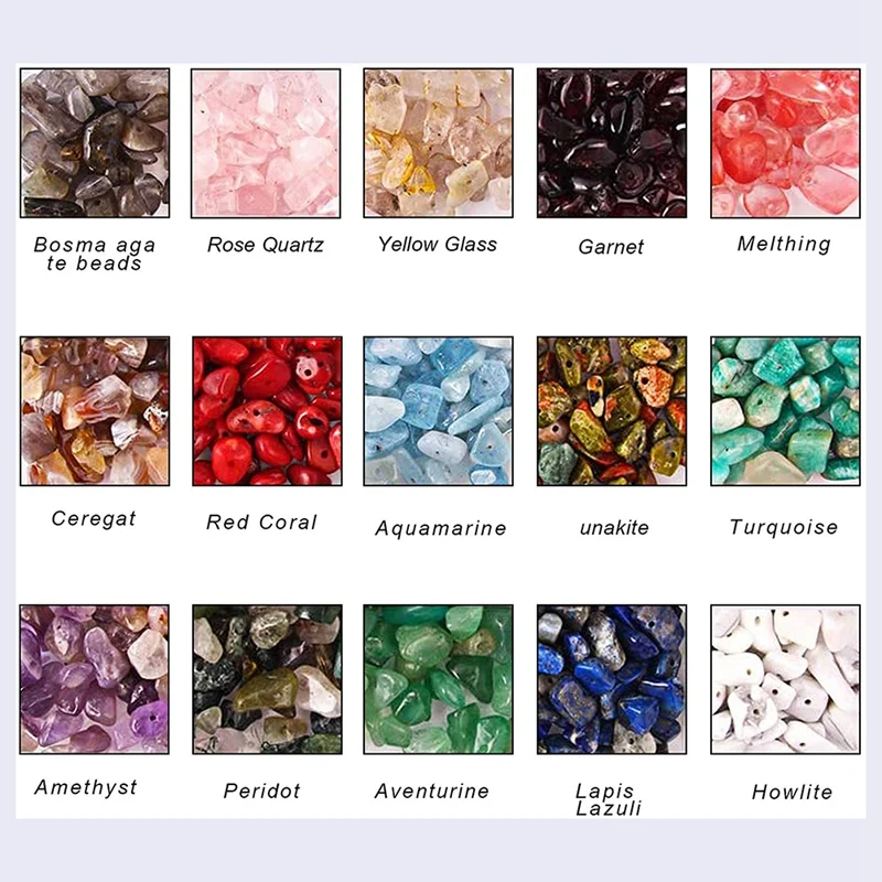 

15 Grid Stone Beads Natural Gemstone Beads Irregular Chips Stones Crushed Chunked for Jewelry Making Decor DIY Crafts