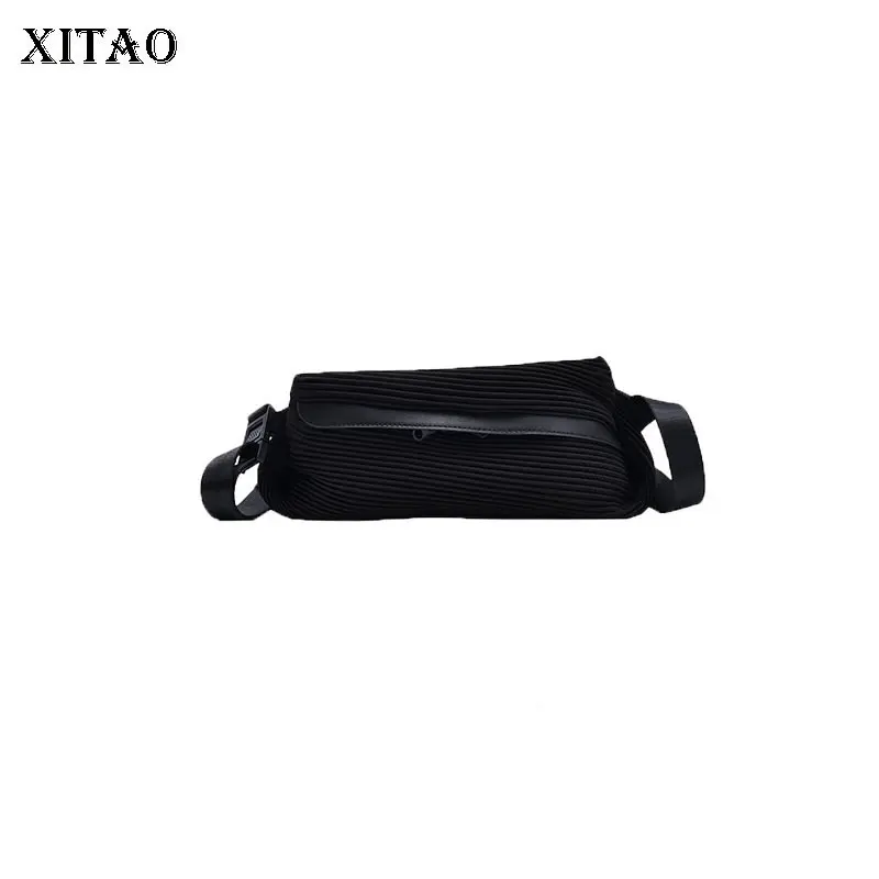 

XITAO Messenger Bag Women's Single Shoulder Polyester 2021 Minority Solid Color Black Patchwork Striped Loose Bag WMD2718