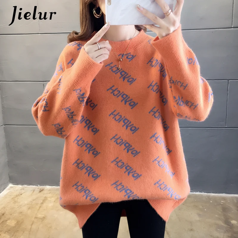 Jielur 2021 корейский Зимний вязаный свитер женский свободный теплый пуловер женская