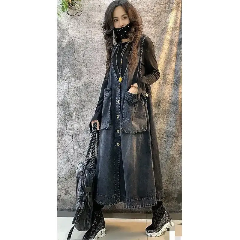 Женское джинсовое платье без рукавов Max LuLu винтажное весеннее с V образным