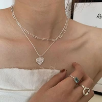 sterling silver sparkling clavicle chain womens square chain necklace wrinkled love pendant advanced design