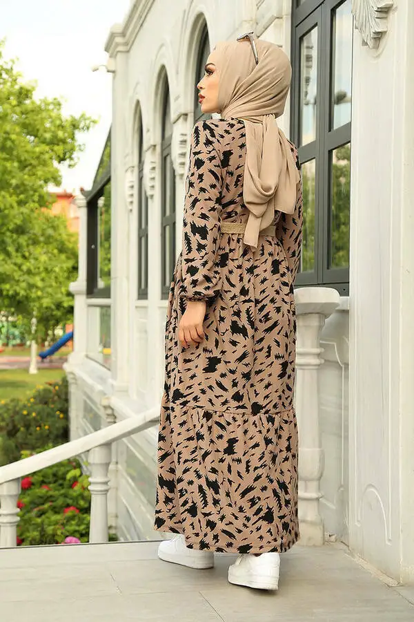 

Waist Belted Flounces Dress Indigo